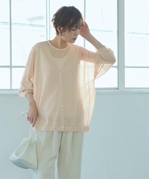 titivate（ティティベイト）の「ｼｱｰﾘﾌﾞﾆｯﾄﾄｯﾌﾟｽ/ｶｰﾃﾞｨｶﾞﾝ（アンサンブル・レディース・グレイッシュベージュ/オレンジ/ライトベージュ・M/S）」の10枚目の写真