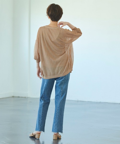 titivate（ティティベイト）の「ｼｱｰﾘﾌﾞﾆｯﾄﾄｯﾌﾟｽ/ｶｰﾃﾞｨｶﾞﾝ（アンサンブル・レディース・グレイッシュベージュ/オレンジ/ライトベージュ・M/S）」の7枚目の写真