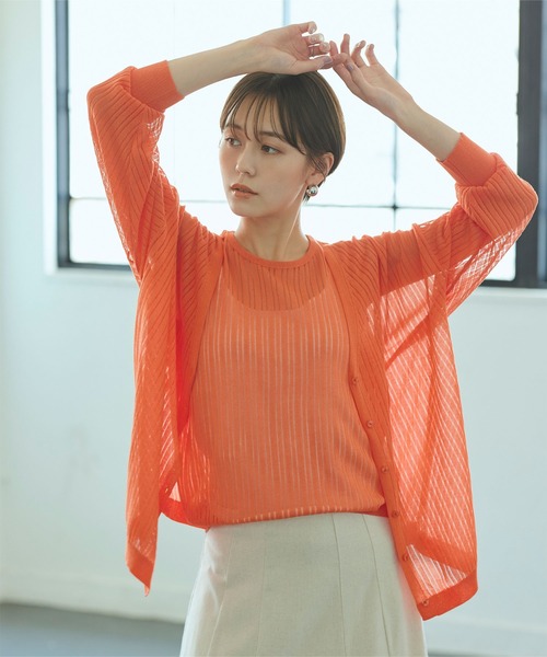 titivate（ティティベイト）の「ｼｱｰﾘﾌﾞﾆｯﾄﾄｯﾌﾟｽ/ｶｰﾃﾞｨｶﾞﾝ（アンサンブル・レディース・グレイッシュベージュ/オレンジ/ライトベージュ・M/S）」の13枚目の写真