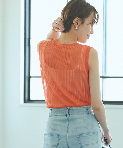 titivate（ティティベイト）の「ｼｱｰﾘﾌﾞﾆｯﾄﾄｯﾌﾟｽ/ｶｰﾃﾞｨｶﾞﾝ（アンサンブル・レディース・グレイッシュベージュ/オレンジ/ライトベージュ・M/S）」の20枚目の写真