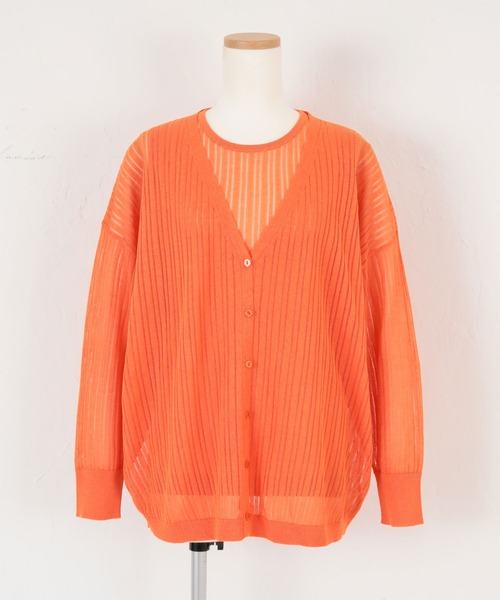 titivate（ティティベイト）の「ｼｱｰﾘﾌﾞﾆｯﾄﾄｯﾌﾟｽ/ｶｰﾃﾞｨｶﾞﾝ（アンサンブル・レディース・グレイッシュベージュ/オレンジ/ライトベージュ・M/S）」の14枚目の写真