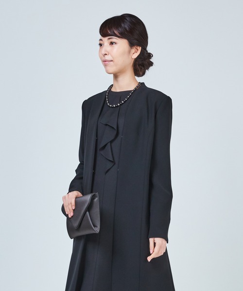 form forma(フォルムフォルマ)の「【卒入学式にも使える】【喪服】ノーカラー ブラックフォーマルロングジャケット/卒業式(卒園式)入学式(入園式)七五三・お宮参り(ワンピース・レディース・ブラック・13号/11号/9号/7号)」の3枚目の写真