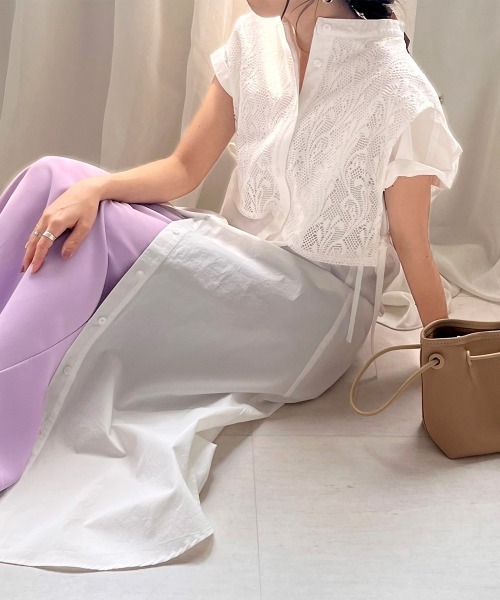 Web限定 レースバンドカラーシャツ半袖ワンピース ワンピース Bab バブ のファッション通販 Zozotown