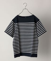 SHIPS | 【WEB限定】SHIPS: ワンポイント ロゴ ジャージー ボーダー ボートネック Tシャツ(Tシャツ/カットソー)