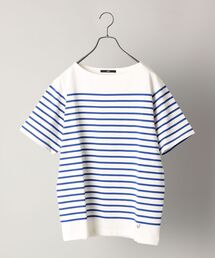 SHIPS（シップス）の「【WEB限定】SHIPS: ワンポイント ロゴ ジャージー ボーダー ボートネック Tシャツ（Tシャツ/カットソー・メンズ）」