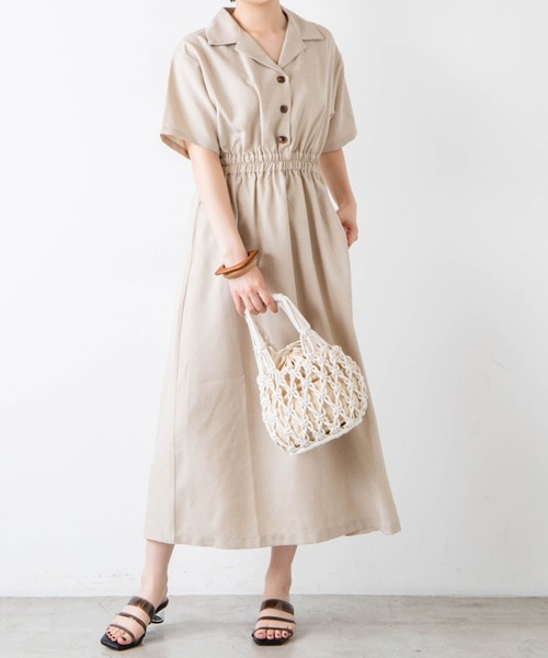 WEGO（ウィゴー）の「WEGO/リネンライク開襟シャツワンピース（ワンピース・レディース・ホワイト/ブラック/ブラック系その他2/ベージュ/パープル系その他・FREE）」の5枚目の写真