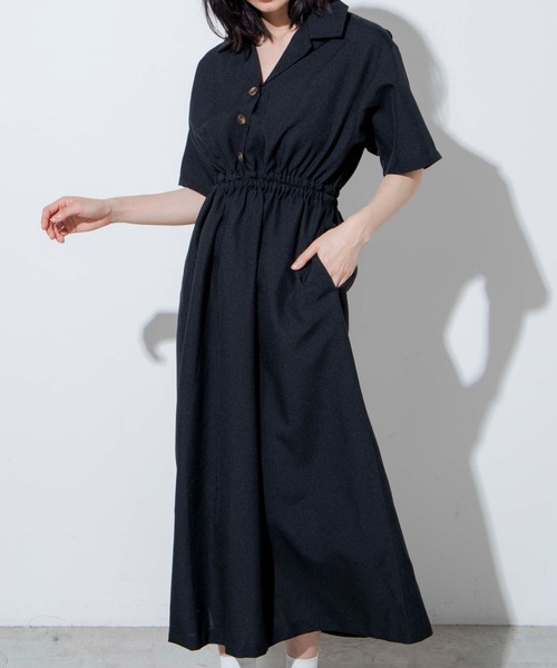 WEGO（ウィゴー）の「WEGO/リネンライク開襟シャツワンピース（ワンピース・レディース・ホワイト/ブラック/ブラック系その他2/ベージュ/パープル系その他・FREE）」の3枚目の写真