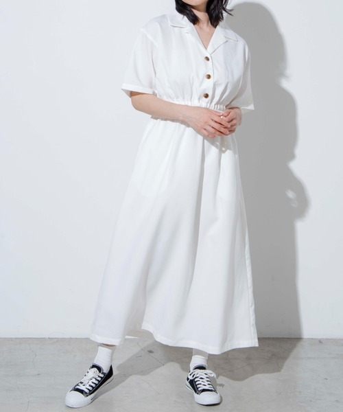 WEGO（ウィゴー）の「WEGO/リネンライク開襟シャツワンピース（ワンピース・レディース・ホワイト/ブラック/ブラック系その他2/ベージュ/パープル系その他・FREE）」の6枚目の写真