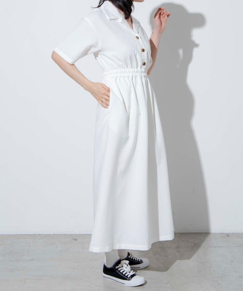 WEGO（ウィゴー）の「WEGO/リネンライク開襟シャツワンピース（ワンピース・レディース・ホワイト/ブラック/ブラック系その他2/ベージュ/パープル系その他・FREE）」の8枚目の写真