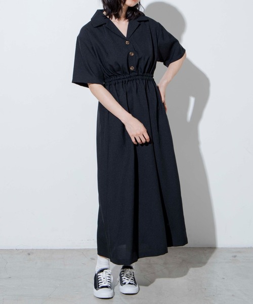 WEGO（ウィゴー）の「WEGO/リネンライク開襟シャツワンピース（ワンピース・レディース・ホワイト/ブラック/ブラック系その他2/ベージュ/パープル系その他・FREE）」の9枚目の写真