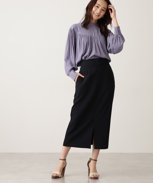 N.(N. Natural Beauty Basic)(エヌエヌナチュラルビューティーベーシック)の「クルミベルトハイウエストタイトスカートⅡ(スカート・レディース・ライトグリーン/ネイビー/ベージュ・SMALL/MEDIUM)」の3枚目の写真