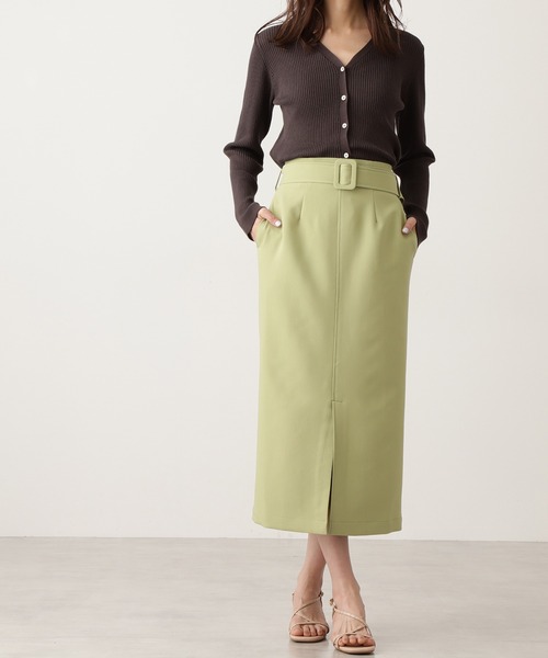 N.(N. Natural Beauty Basic)(エヌエヌナチュラルビューティーベーシック)の「クルミベルトハイウエストタイトスカートⅡ(スカート・レディース・ライトグリーン/ネイビー/ベージュ・SMALL/MEDIUM)」の1枚目の写真