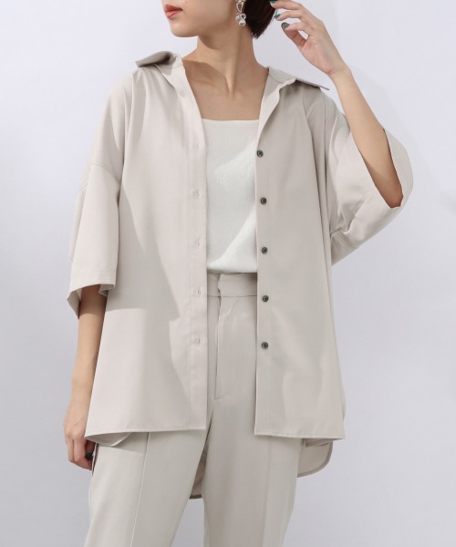 JEANASIS(ジーナシス)の「【SETUP対応】リサイクルコーヒーレギュラーシャツSS/952902(シャツ/ブラウス・レディース・ベージュ/アイボリー/モスグリーン/ブラック系その他・FREE)」の2枚目の写真