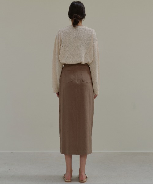 Moia（モイア）の「【Moia】SLIT SKIRT / モイア リネン スリット ロング スカート（スカート・レディース・クリーム/ブラウン・SMALL/MEDIUM）」の10枚目の写真