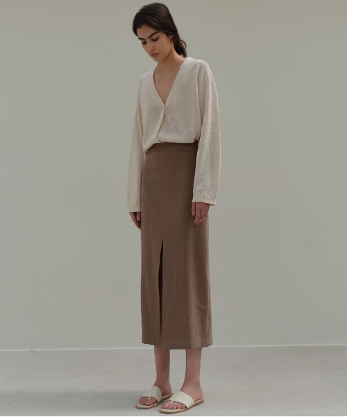 Moia（モイア）の「【Moia】SLIT SKIRT / モイア リネン スリット ロング スカート（スカート・レディース・クリーム/ブラウン・SMALL/MEDIUM）」の9枚目の写真