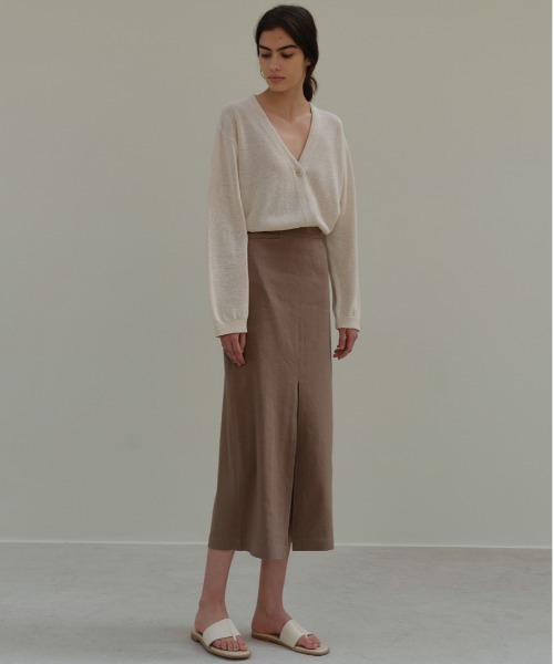 Moia（モイア）の「【Moia】SLIT SKIRT / モイア リネン スリット ロング スカート（スカート・レディース・クリーム/ブラウン・SMALL/MEDIUM）」の12枚目の写真