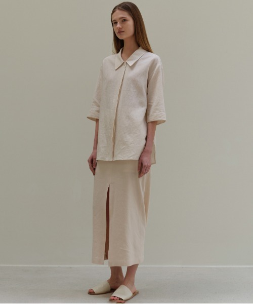 Moia（モイア）の「【Moia】SLIT SKIRT / モイア リネン スリット ロング スカート（スカート・レディース・クリーム/ブラウン・SMALL/MEDIUM）」の21枚目の写真