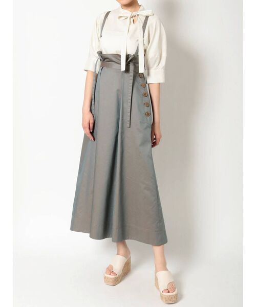 MERCURYDUO（マーキュリーデュオ）の「シャンブレーハイウエストタックスカート（スカート・レディース・ベージュ/カーキ・SMALL/MEDIUM）」の2枚目の写真