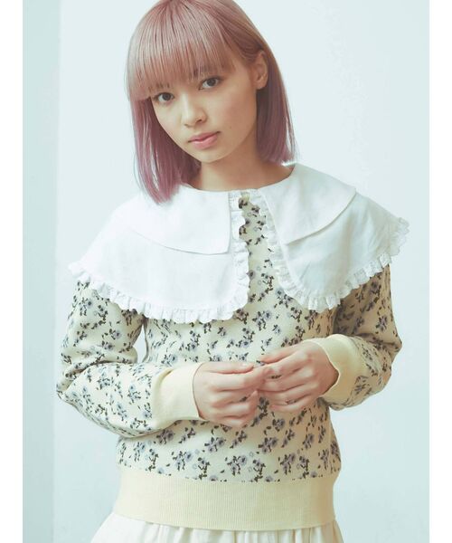 merry jenny(メリージェニー)の「flower gardenジャガードニット(ニット/セーター・レディース・オフホワイト/ネイビー/ブラウン・FREE)」の2枚目の写真