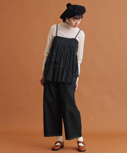 45R45rpm キュプラコットンドットプリントのフリルカラーキャミ 45R45rpm キュプラコットンドットプリントのフリルカラーキャミ