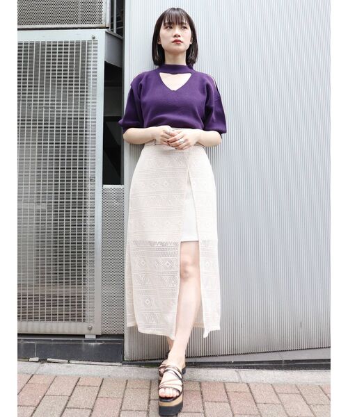 MURUA（ムルーア）の「ボーダーレースラップスカート（スカート・レディース・グリーン/アイボリー/ブラック・1/2）」の19枚目の写真