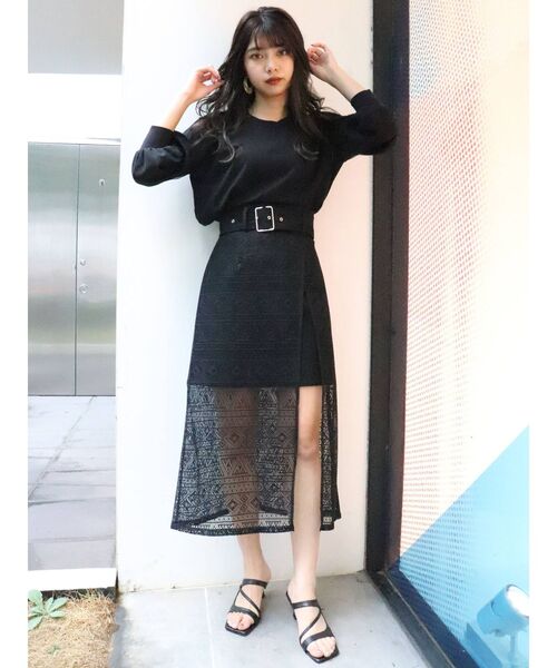 MURUA（ムルーア）の「ボーダーレースラップスカート（スカート・レディース・グリーン/アイボリー/ブラック・1/2）」の17枚目の写真