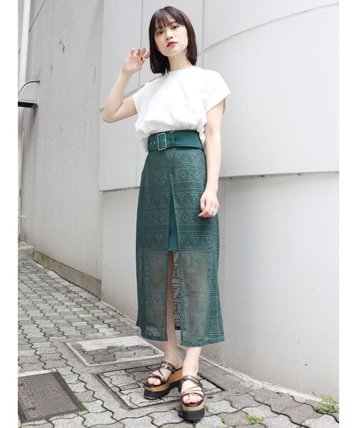 MURUA（ムルーア）の「ボーダーレースラップスカート（スカート・レディース・グリーン/アイボリー/ブラック・1/2）」の15枚目の写真