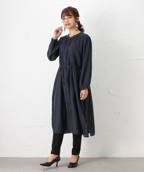 セール コットンダブルガーゼ ミモレ丈 長袖シャツワンピース ワンピース Navy ネイビー のファッション通販 Zozotown