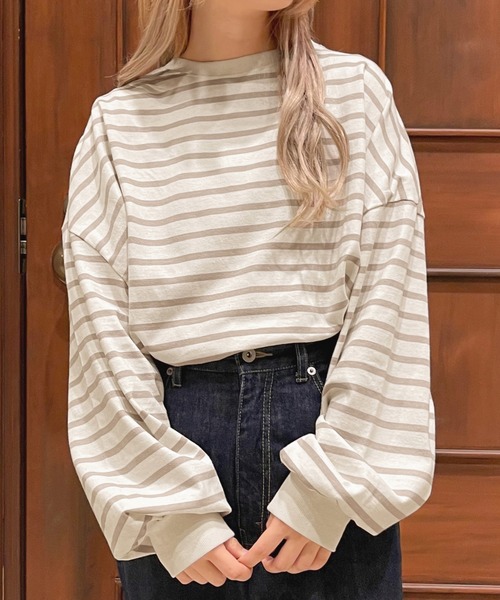 apres jour（アプレジュール）の「ボーダー袖ボリュームロンＴ【ZOZOTOWN限定アイテム】（Tシャツ/カットソー・レディース・オフホワイト/ラベンダー・フリー/X-LARGE）」の3枚目の写真
