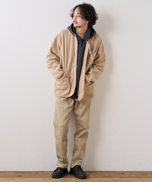 定価10780円　Lee 【Lee/リー】別注ノーカラーフリースジャケットロング Lee（リー）の「【Lee/リー】別注ノーカラーフリースジャケット