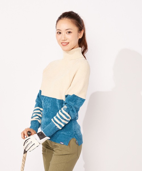 FILA（フィラ）の「【FILA GOLF/フィラゴルフ】バイカラー タートルネック 袖ライン入り セーター（ニット/セーター・レディース・ブルー/ブラック/オレンジ・M/LL/L）」の4枚目の写真
