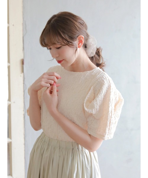 Areeam（アリーム）の「くしゅくしゅトップス（Tシャツ/カットソー・レディース・アイボリー/ミント・FREE）」の2枚目の写真