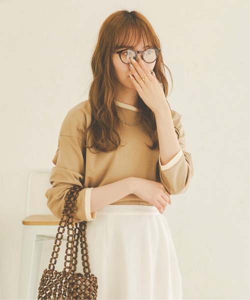 Ambre Neige(アンブルネージュ)の「リンガーパイピングロングスリーブT/【WEB/EC限定商品】(Tシャツ/カットソー・レディース・ダークブラウン/ベージュ/アイボリー/クリーム・FREE)」の3枚目の写真