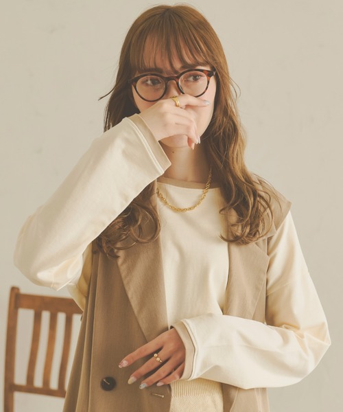 Ambre Neige(アンブルネージュ)の「リンガーパイピングロングスリーブT/【WEB/EC限定商品】(Tシャツ/カットソー・レディース・ダークブラウン/ベージュ/アイボリー/クリーム・FREE)」の2枚目の写真