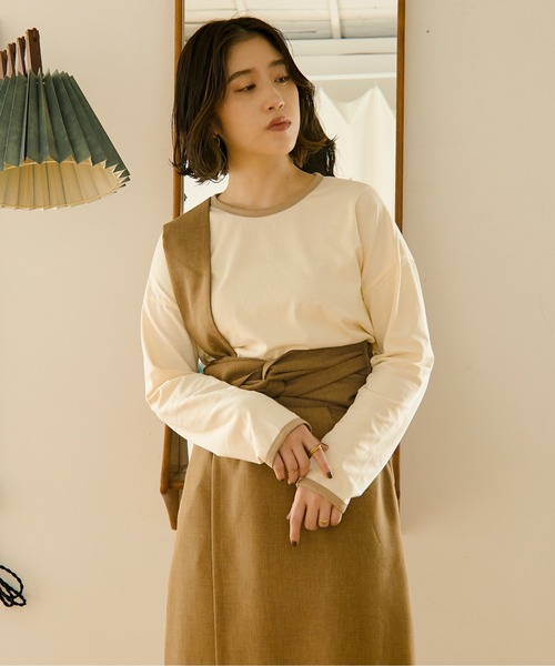Ambre Neige(アンブルネージュ)の「リンガーパイピングロングスリーブT/【WEB/EC限定商品】(Tシャツ/カットソー・レディース・ダークブラウン/ベージュ/アイボリー/クリーム・FREE)」の5枚目の写真