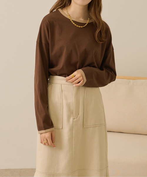 Ambre Neige(アンブルネージュ)の「リンガーパイピングロングスリーブT/【WEB/EC限定商品】(Tシャツ/カットソー・レディース・ダークブラウン/ベージュ/アイボリー/クリーム・FREE)」の13枚目の写真