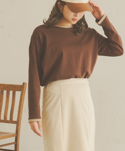 Ambre Neige(アンブルネージュ)の「リンガーパイピングロングスリーブT/【WEB/EC限定商品】(Tシャツ/カットソー・レディース・ダークブラウン/ベージュ/アイボリー/クリーム・FREE)」の19枚目の写真