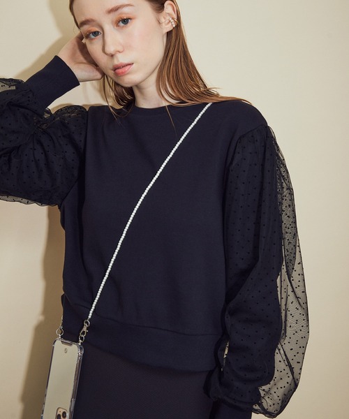 MADEMOISELLE ROPE'(マドモアゼル ロペ)の「<春まで使える>チュールコンビスリーブスウェット(Tシャツ/カットソー・レディース・ブラック/オフホワイト/イエロー・38)」の21枚目の写真