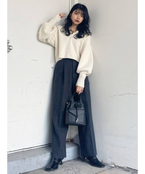 MURUA（ムルーア）の「フロントタックウールライクパンツ（その他パンツ・レディース・アイボリー/グレー/マスタード・1/2）」の10枚目の写真