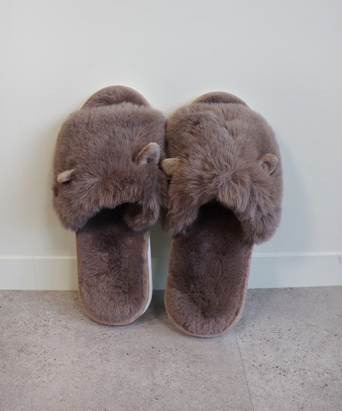 Monocoro toppi（モノコロトッピ）の「猫耳 ファー もこもこ ルームシューズ サンダル（サンダル・レディース・グレー/アイボリー/モカ・フリー）」の2枚目の写真