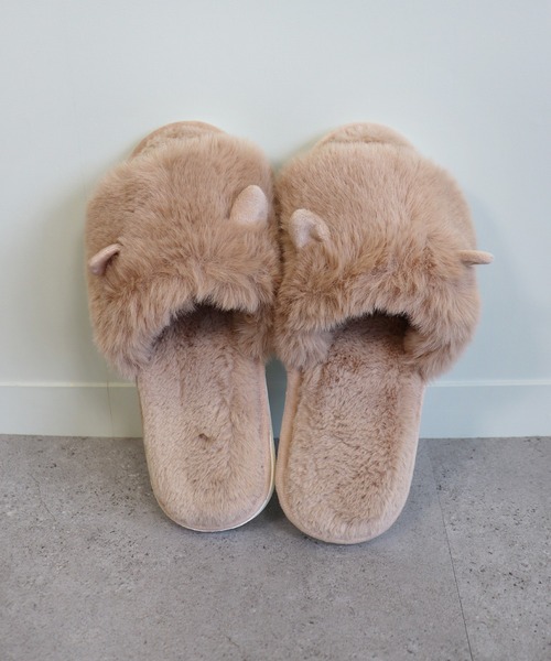 Monocoro toppi（モノコロトッピ）の「猫耳 ファー もこもこ ルームシューズ サンダル（サンダル・レディース・グレー/アイボリー/モカ・フリー）」の3枚目の写真