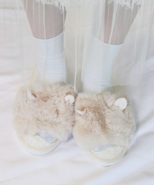 Monocoro toppi（モノコロトッピ）の「猫耳 ファー もこもこ ルームシューズ サンダル（サンダル・レディース・グレー/アイボリー/モカ・フリー）」の9枚目の写真