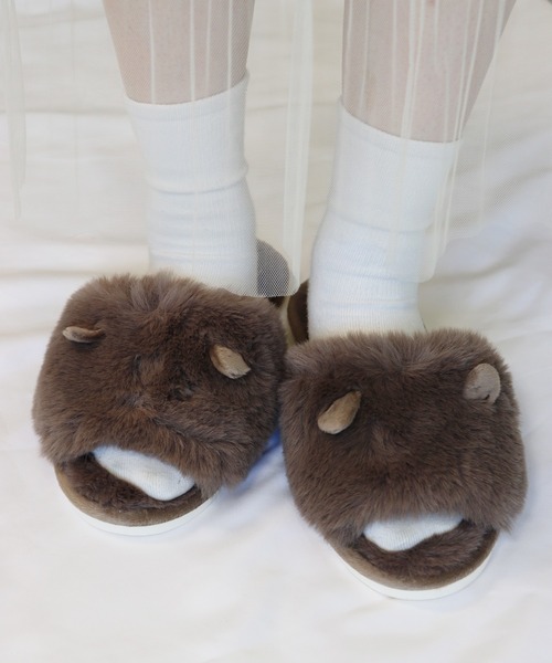 Monocoro toppi（モノコロトッピ）の「猫耳 ファー もこもこ ルームシューズ サンダル（サンダル・レディース・グレー/アイボリー/モカ・フリー）」の11枚目の写真