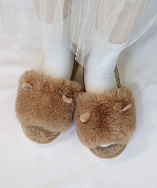 Monocoro toppi（モノコロトッピ）の「猫耳 ファー もこもこ ルームシューズ サンダル（サンダル・レディース・グレー/アイボリー/モカ・フリー）」の12枚目の写真