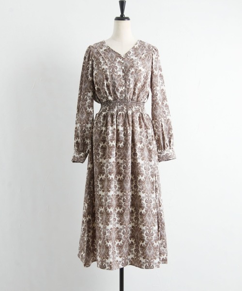 tocco closet（トッコ　クローゼット）の「ダマスクプリントウエストシャーリングワンピース（ワンピース・レディース・ブラック/アイボリー・M）」の16枚目の写真