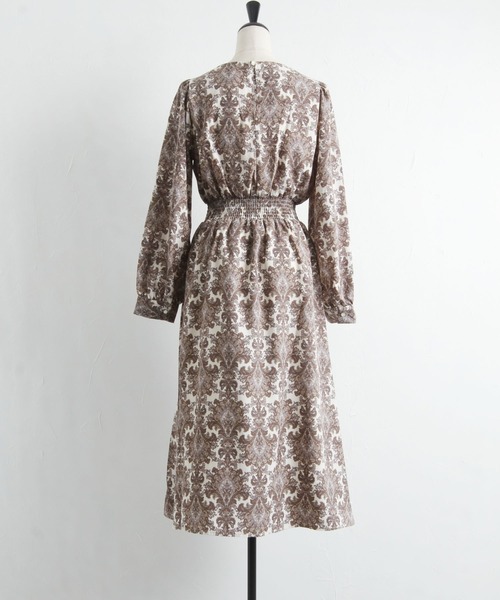 tocco closet（トッコ　クローゼット）の「ダマスクプリントウエストシャーリングワンピース（ワンピース・レディース・ブラック/アイボリー・M）」の18枚目の写真