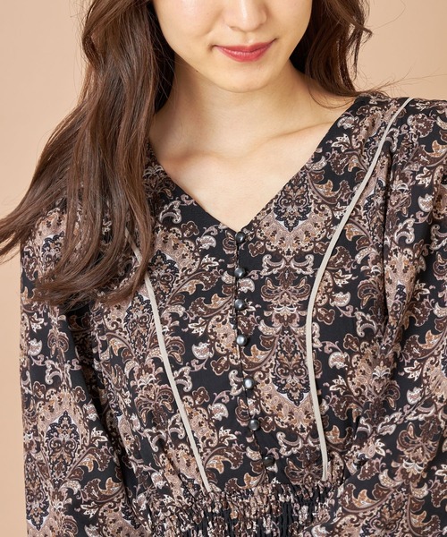 tocco closet（トッコ　クローゼット）の「ダマスクプリントウエストシャーリングワンピース（ワンピース・レディース・ブラック/アイボリー・M）」の14枚目の写真