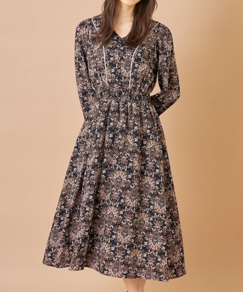 tocco closet（トッコ　クローゼット）の「ダマスクプリントウエストシャーリングワンピース（ワンピース・レディース・ブラック/アイボリー・M）」の10枚目の写真