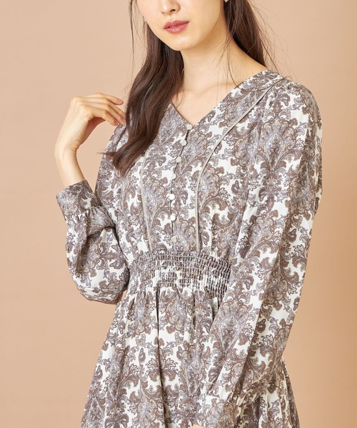tocco closet（トッコ　クローゼット）の「ダマスクプリントウエストシャーリングワンピース（ワンピース・レディース・ブラック/アイボリー・M）」の7枚目の写真