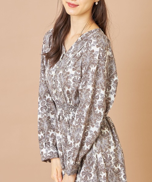tocco closet（トッコ　クローゼット）の「ダマスクプリントウエストシャーリングワンピース（ワンピース・レディース・ブラック/アイボリー・M）」の8枚目の写真